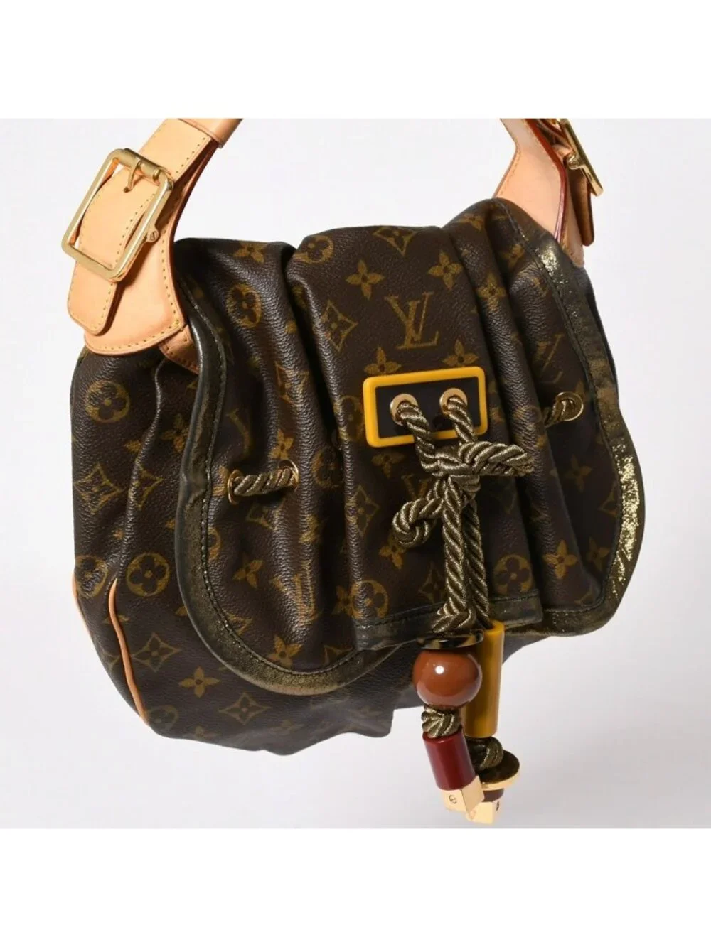Louis Vuitton Monogram Kalahari PM Handbag Canvas Vachetta Leather Drawstring